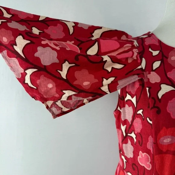 Rhode Zinnia Floral Red Bell Sleeve Midi Ruffle Dress NWT - Picture 8 of 16